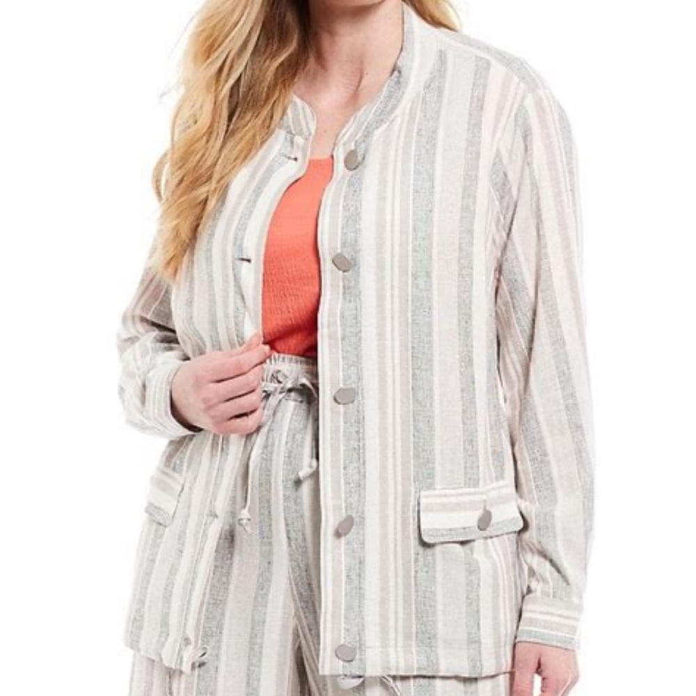 NWT Jones New York Linen Blend Mandarin Collar Striped
Bomber Jacket size L